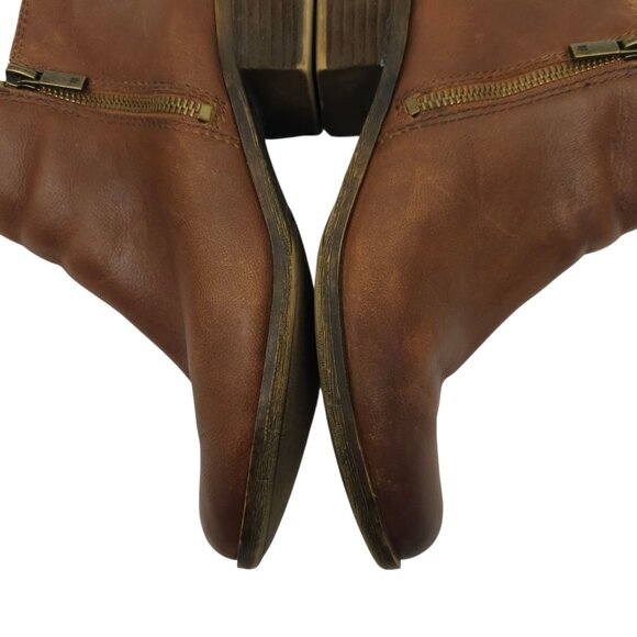 Lucky Brand Basel Ankle Boots Womens 10M Side Zip Toffee Leather Stacked Heel - Picture 15 of 16